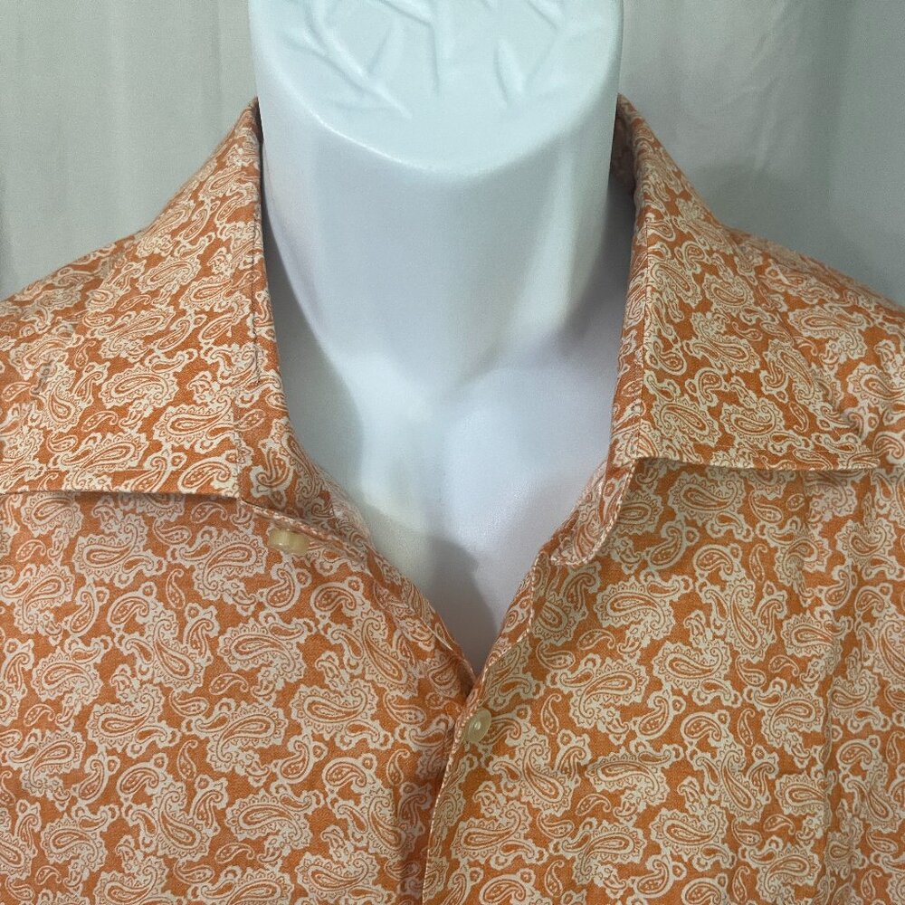 🧡 Robert Talbott Estate Men’s Orange White Paisley Tailored Fit Shirt 18.5 XXL